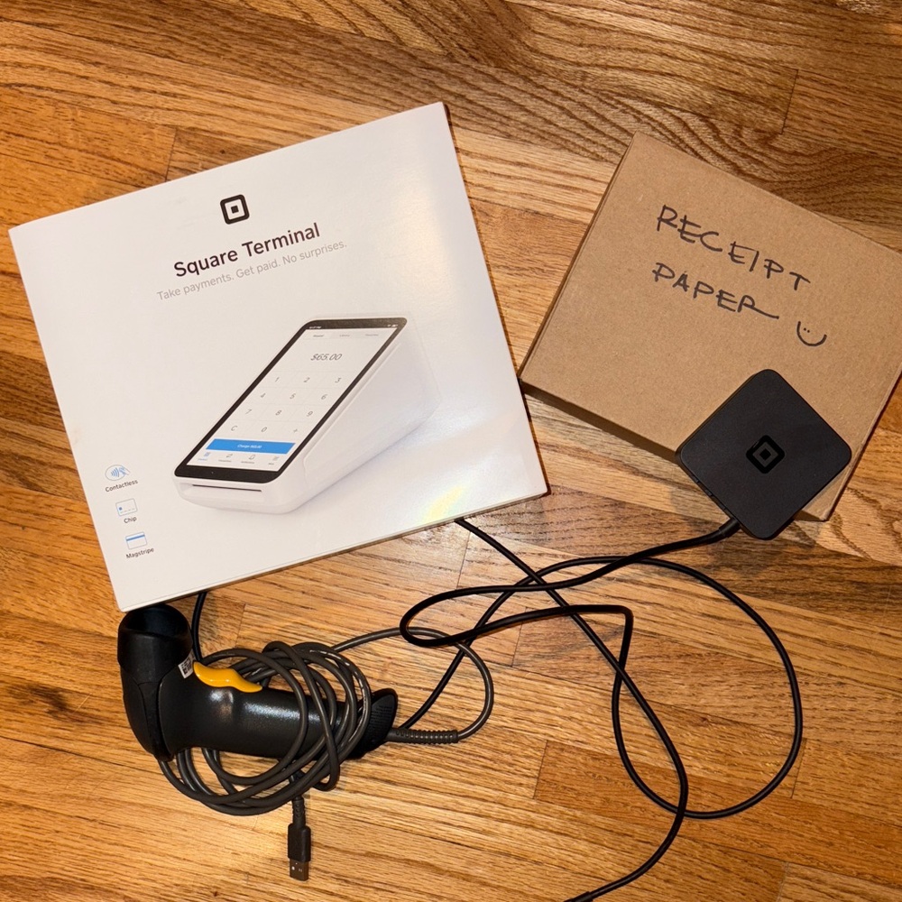 Square Terminal with Accessories scanner and some extra paper